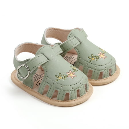 Michellecmm Baby Girl Sandals  PU Leather Non-slip Embroidery Flower Summer Flats Toddler Shoes for Casual Daily