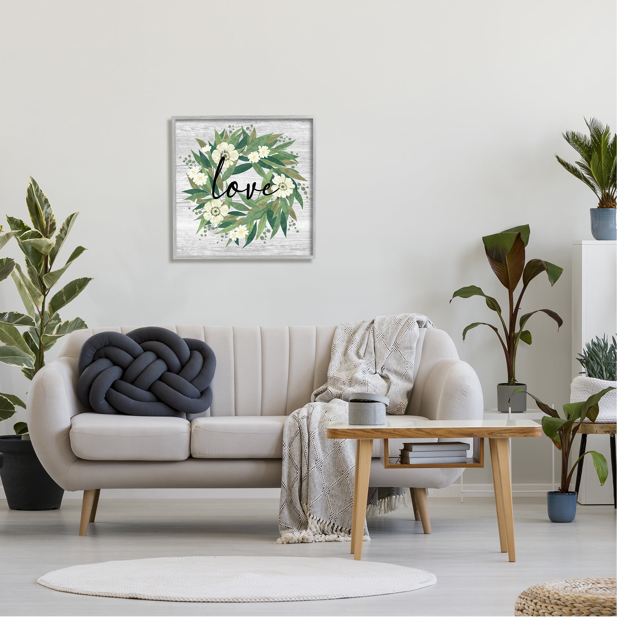 Stupell Industries Botanical Love Calligraphy Floral Wreath Rustic Design Graphic Art Gray Framed Art Print Wall Art, Design by Ziwei Li