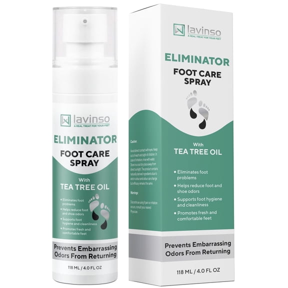 Lavinso Foot Spray - Shoe Deodorizer Spray for Smelly Feet, Odor Eliminator | Foot deodorant eliminates shoe odor and stinky feet. Made with natural tea tree, lavender, eucalyptus & peppermint oils