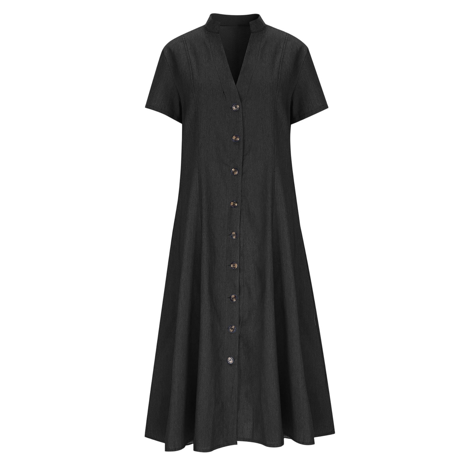 Fewfanhot Dresses for Women Elegant Classy Summer Fit and Flare Swing Cotton Dress Casual V-Neck Button Down Beach Midi Dress