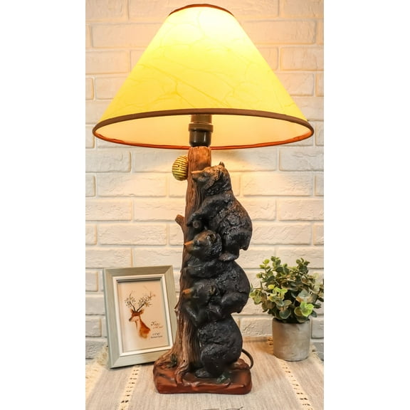 Ebros Rustic Climbing 3 Stacked Black Bear Cubs Getting Honey Table Lamp W/Shade