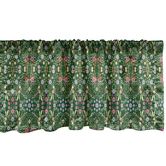 Ambesonne Floral Valance Pack of 2, Rhythmic Flowers Arrangement, 54"X18", Hunter Green and Multicolor