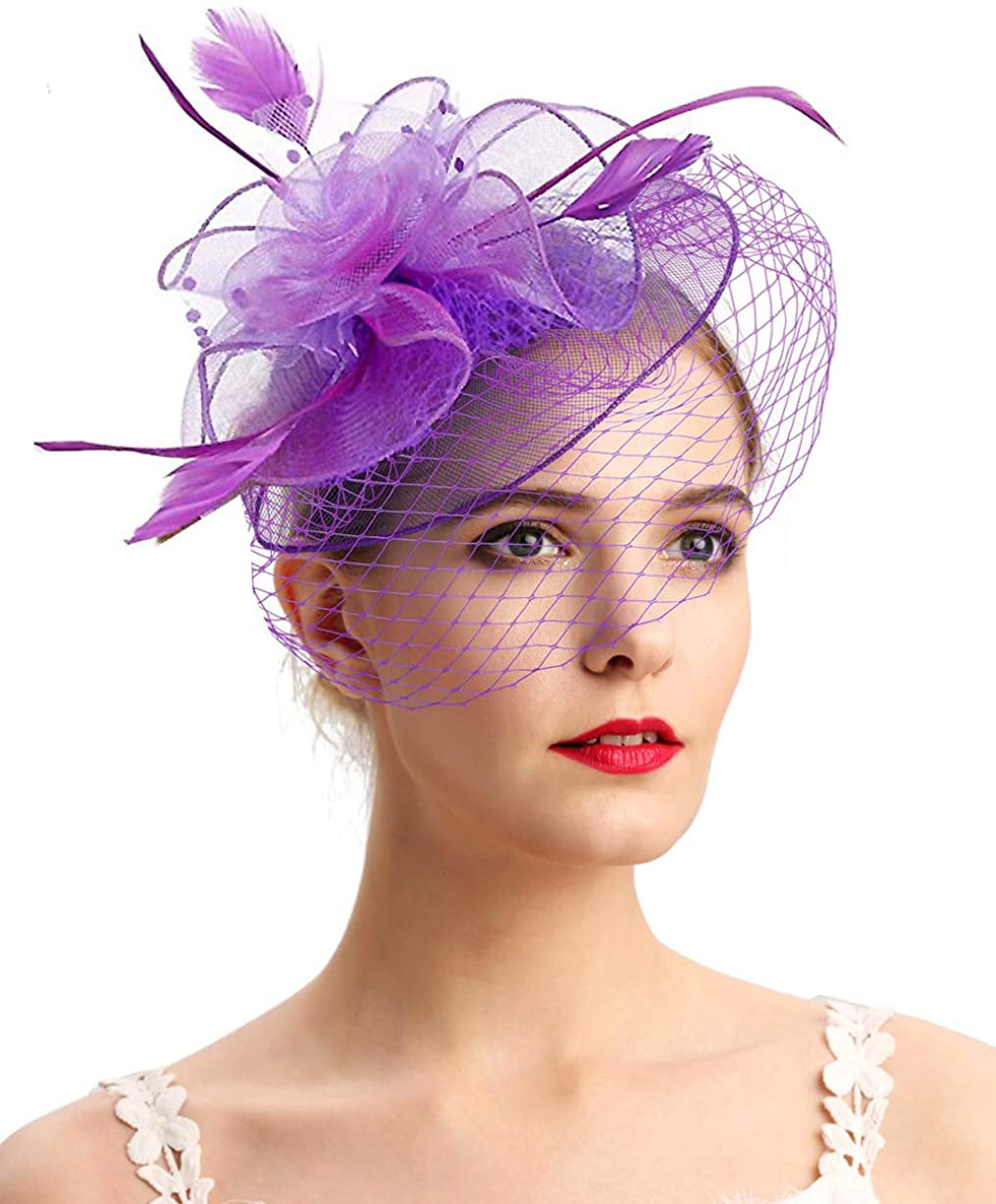FASCINATORS IN 3 COLOURS  NETTING AND FEATHERS  ON A COMB 4" x 8" length 