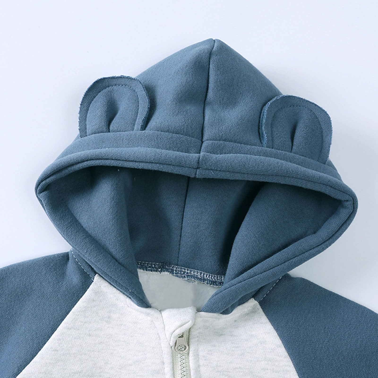 Riecok Baby Boy Girls Winter Warm Rompers Fleece Thick Onesie Cute Bear Ears Hooded Winter Infant Clothes Blue 6 Months