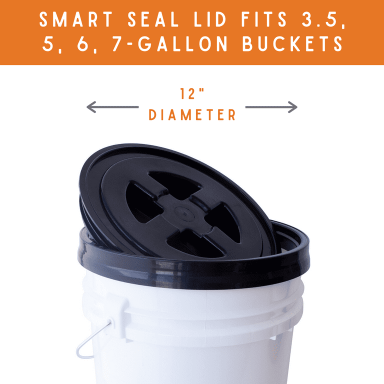 Handy Pantry Smart Seal Replacement Lid - 2 pk, Black - Easy Screw Top Container Lid for 3.5,5,6 & 7 Gallon Bucket - Food Grade, Industrial Storage, Paint, Brine