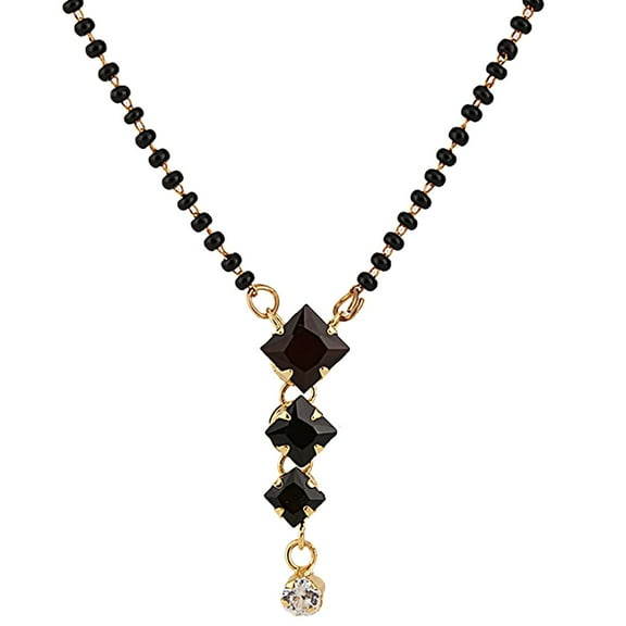 Efulgenz Indian Bollywood Traditional American Diamond CZ Mangalsutra Pendant Necklace Jewelry for Women,Black