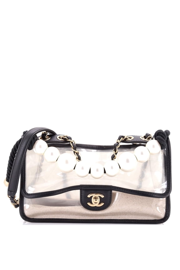 Pre-Owned Sand By The Sea Pearl Flap Bag PVC with Lambskin Medium By Rebag