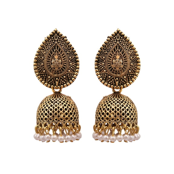 Crunchy Fashion Bollywood Jewellery Traditional Ethnic Bridal Bride Wedding Bridesmaid Indian Traditional Gold-Plated Jhumka Jhumki Earrings