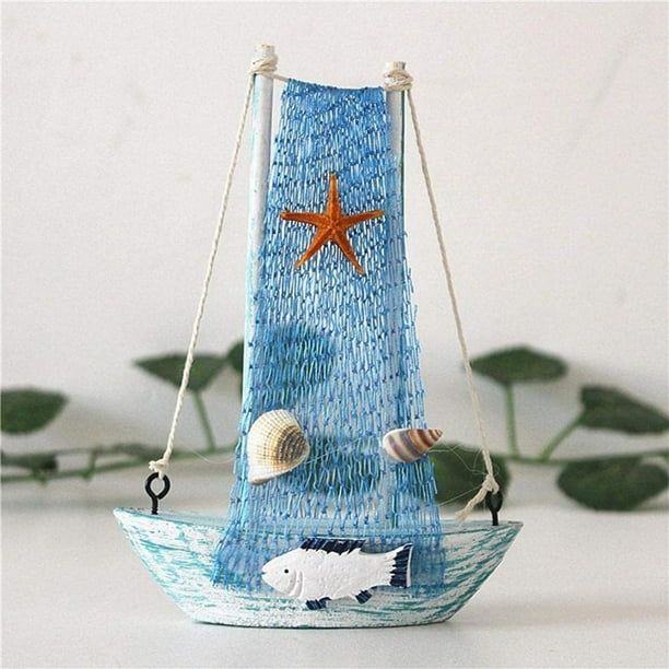 Adornos artesanales decorativos de velero de 15 cm, estilo mediterráneo, estatua de madera, adorno de barco de pesca, modelo de regalo, decoración de escritorio para el hogar y la Regalo de navidad