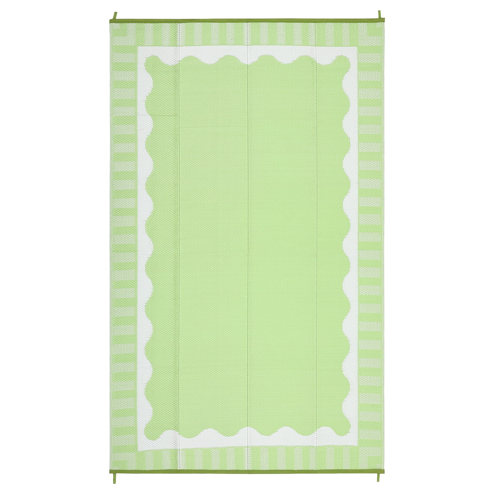 Nanan 9'x12' Outdoor Patio Rug Modern Scalloped Bordered Outdoor Rug Waterproof Reversible Plastic Straw Rug for Camping Picnic Deck Balcony, Light Green