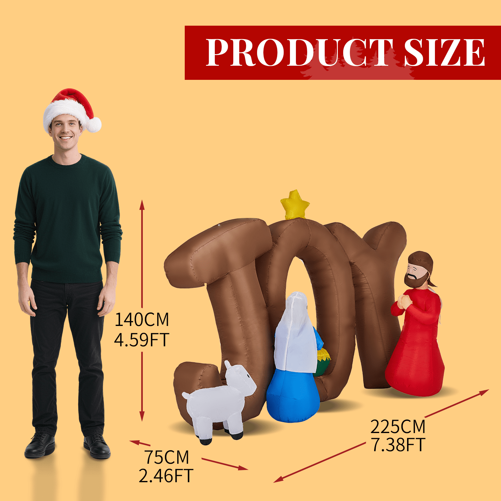 Astoutdoor Christmas Inflatable Decoration, Nativity Scene with JOY Sign, Built-in LED Lights, 88.6 x 29.5 x 55.1 in