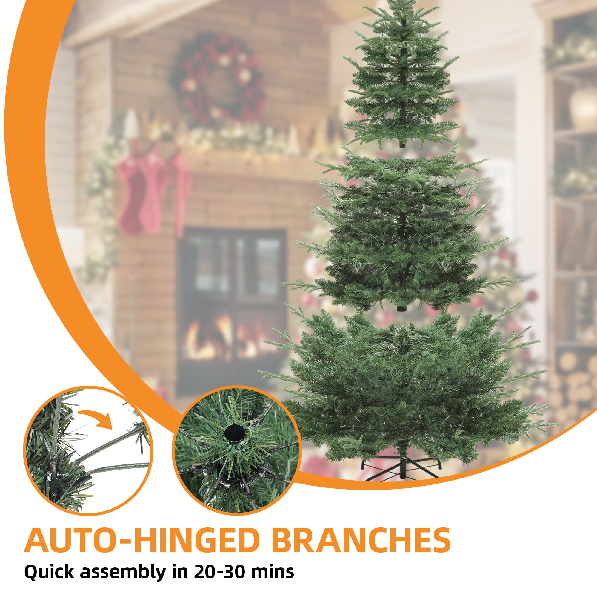 Uforic 7.5ft Pre-Lit Aspen Fir Christmas Tree,Holiday Crystal Decoration Layered Christmas Tree with 1319 PE & PVC Branch Tips and 700 Lights,Green