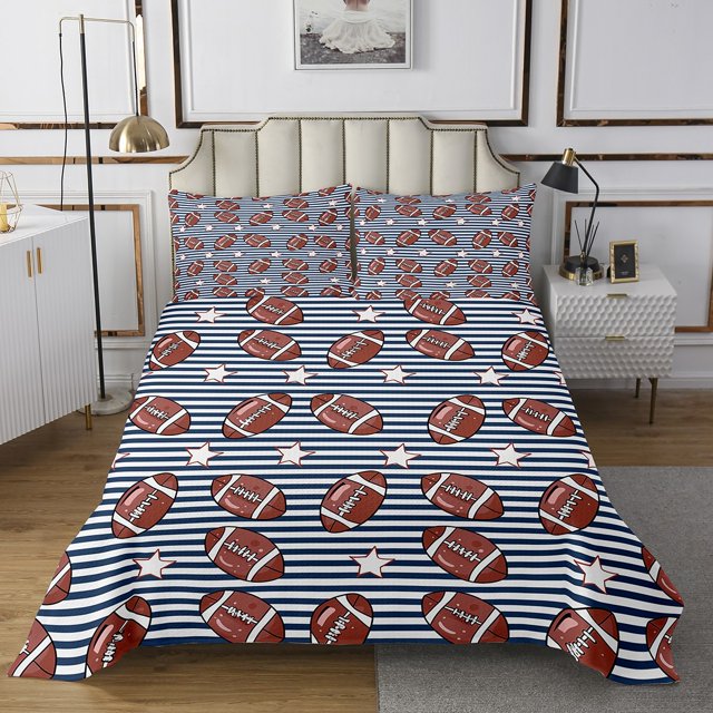 Erosebridal Rugby Coverlet Set King for Boys,American Football Bedding Set,Striped Room Decor,Breathable,3pcs
