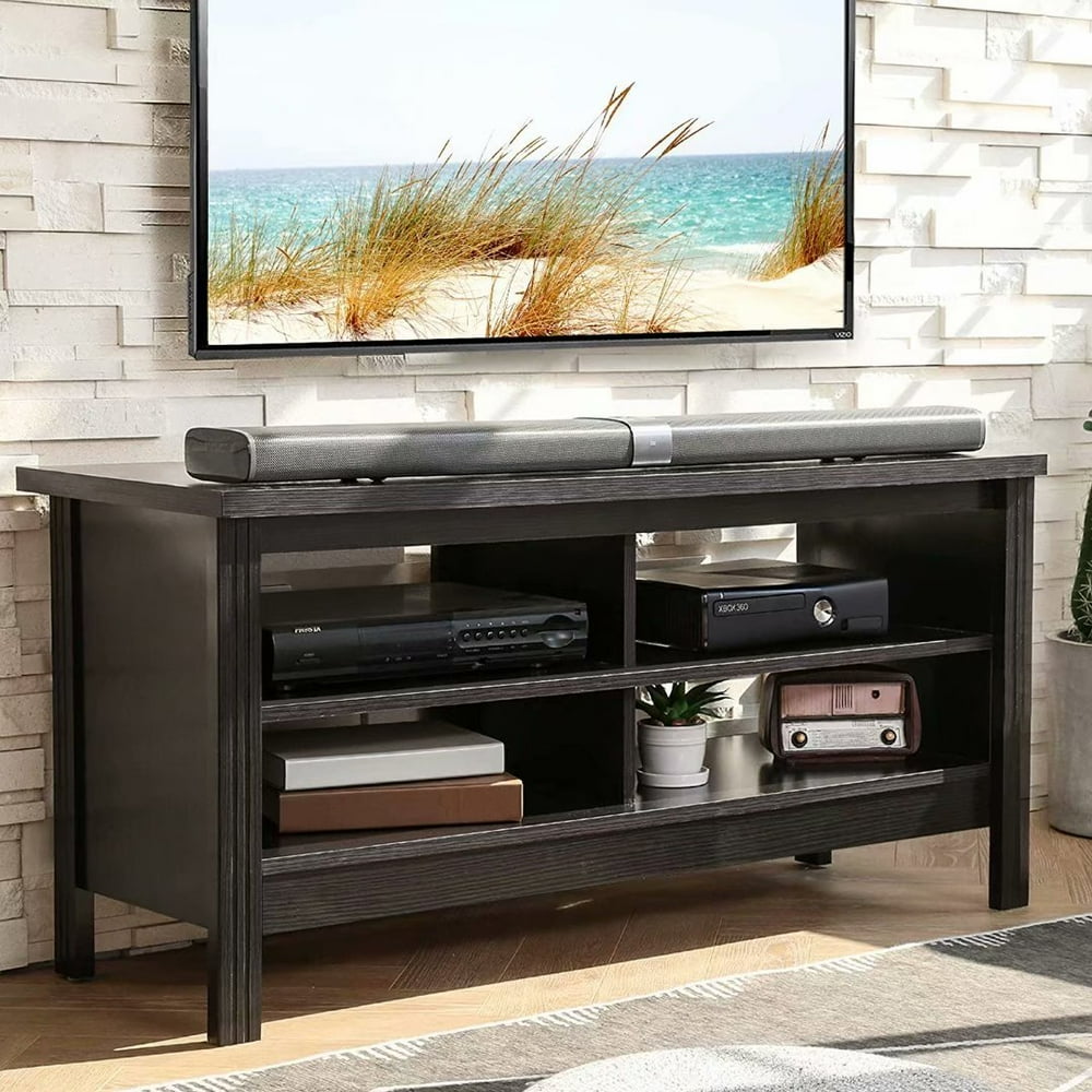 Farmhouse TV Stand for 55 inch TV, 43 inch Black Wood Media for Living