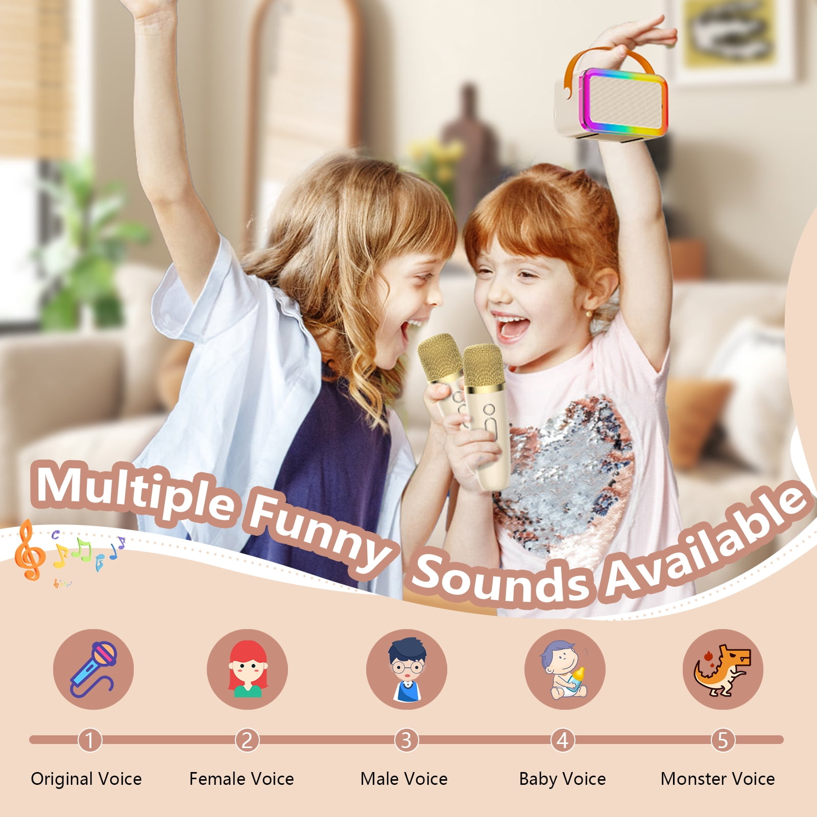 JAUYXIAN Mini Karaoke Machine for Aldults Kids, Portable Karaoke Speaker for Girls/Boys, 2 Karaoke Microphones with 5 Sound Mode