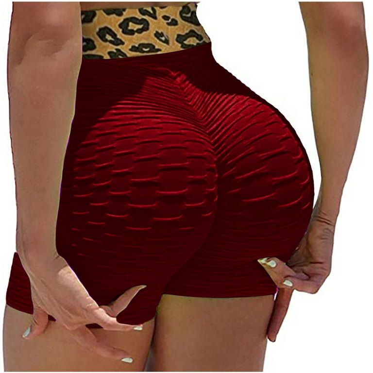 YYDGH Women Workout Shorts Brazilian Textured Booty Leggings Shorts  Anti-Cellulite Scrunch Butt Lift Red 3XL