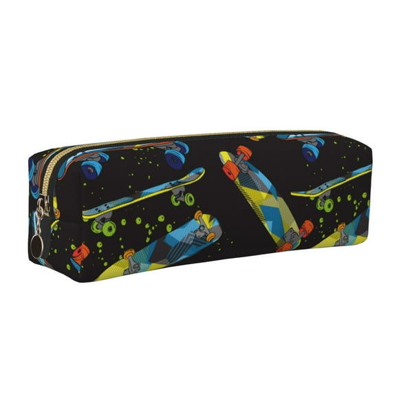 Disketp Colorful Skateboard Estuche de Lápices de Cuero con Cierre, Estuche Compacto para Papelería, Bolígrafos y Accesorios Pequeños