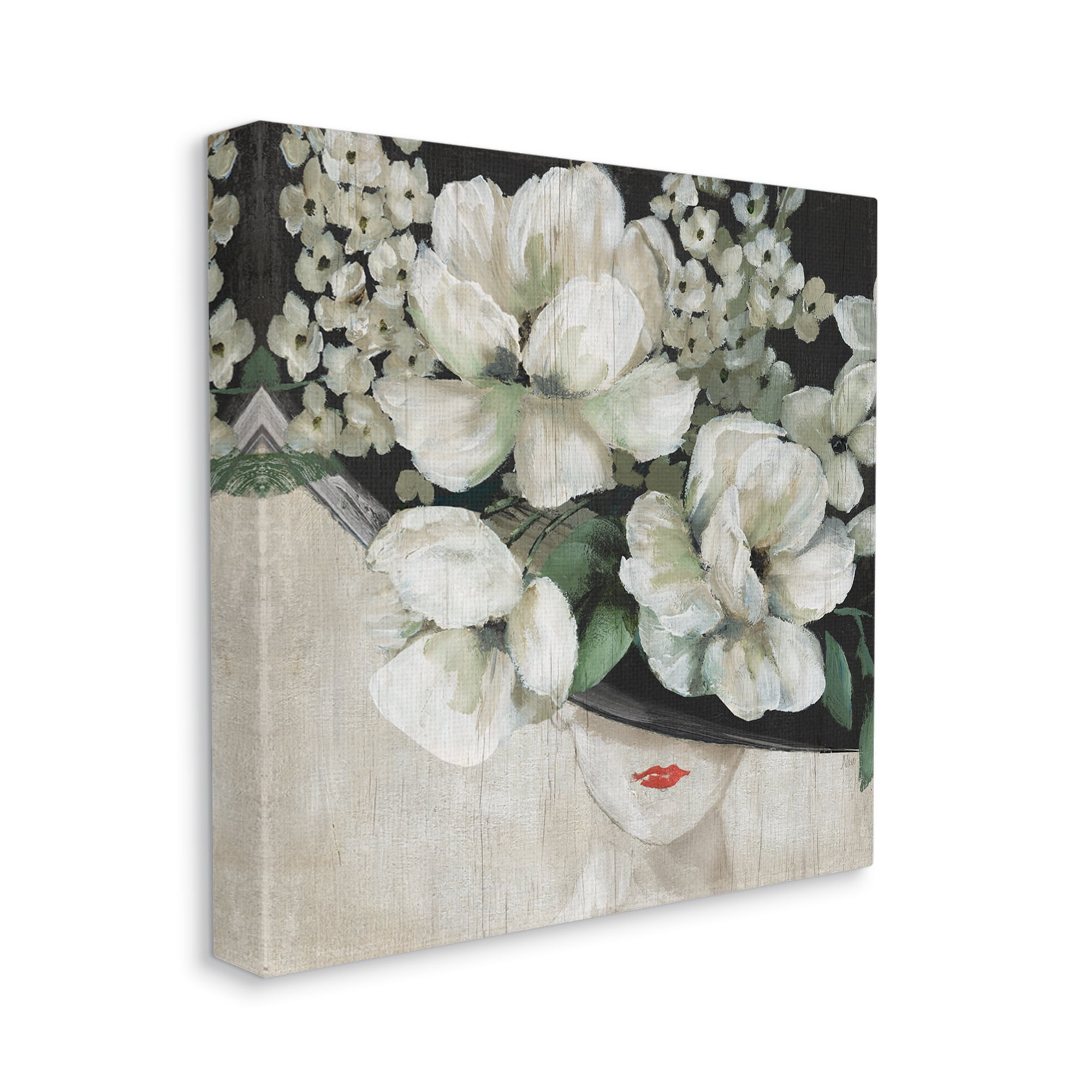 Stupell Rustic Fashion Woman Floral Hat Botanical & Floral Painting Gallery Wrapped Canvas Print Wall Art