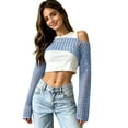 thumbnail image 6 of Crochet Bolero Shrugs for Women 2026 Y2K Hollow Out Long Sleeve See Through Cropped Knit Sweater Tops Sky Blue S, 6 of 6