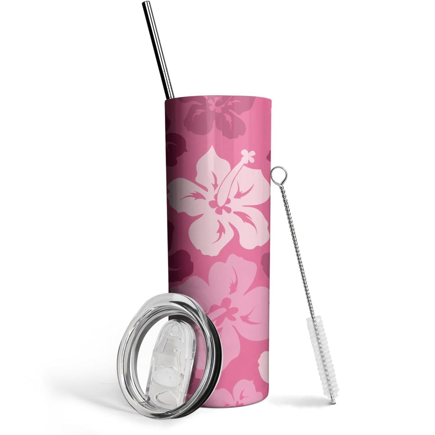 Flower Tumbler 20 Oz Travel Coffee Mug Floral Print Skinny Tumblers with Lid and Straw Stainless