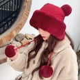 thumbnail image 6 of TOOYOU Women Winter Hat Crochet Ear Cover Plush Wide Brim With Fur Ball Pompom Knit Hats Warm Cold Beanie Hats, 6 of 9