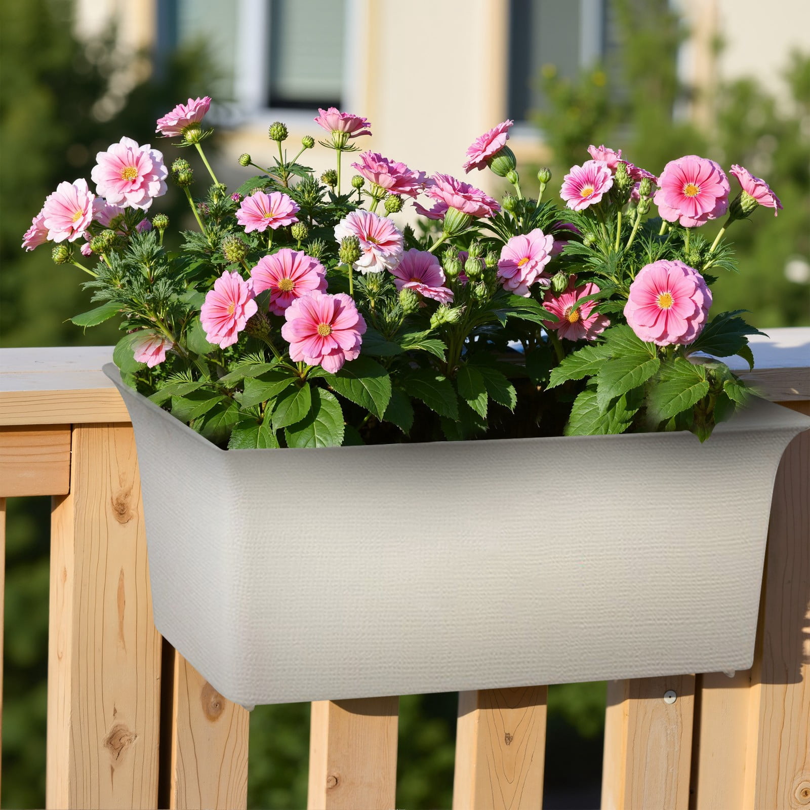 Window Boxes Planters Rectangular Plastic Flower Planter Box Large Long Trough Pots for Balcony Gardening Vegetables Herbs Succulents Window Box Outdoor Indoor Garden Container Balcony Planters(Tray)