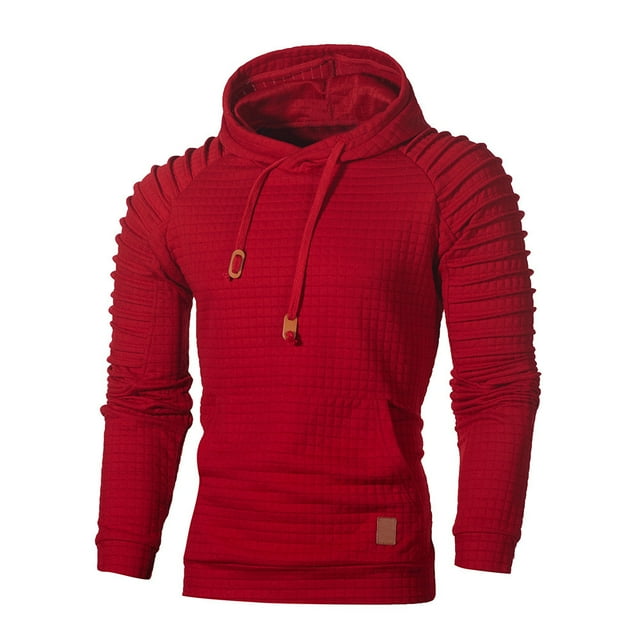 MIASHUI Chandail à Capuche à Manches Longues à Carreaux pour Hommes Automne Coupe Ajustée Chandail à Capuche Jacquard Rayé Athlétique Grande Taille Danse de Rue Fermeture Éclair Rouge,P