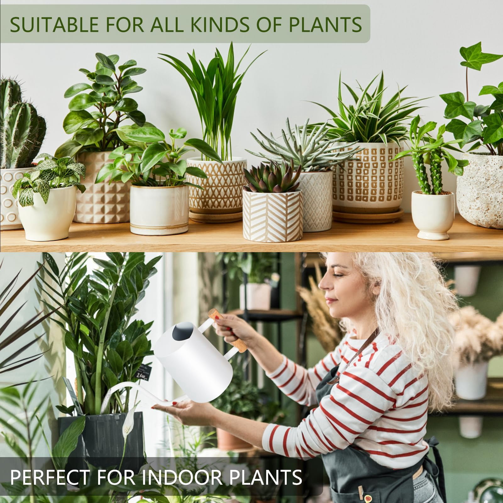Watering Can Indoor Plants, 35oz Small Stainless Steel Metal Watering Can Modern Decorative Watering Pot with Long Spout for Indoor House Plant Bonsai Garden Flowers (Copper) - WHITE