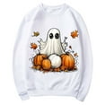 thumbnail image 4 of CLOISE Womens Halloween Sweatshirts Trendy Ghost Graphic Pullover Sweatshirts Fall Long Sleeve Round Neck Hoodies Shirts Tunic Tees Halloween Gift Outfits White XS Treat, 4 of 5