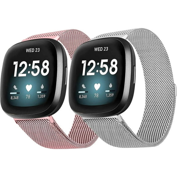 REQO 2Pack Metal Bands Compatible with Fitbit Versa 3 /Fitbit Versa 4 /Fitbit Sense 2 /Fitbit Sense Bands for Women Men, Stainless Steel Metal Adjustable Strap Replacement for Versa 3/Fitbit Sense