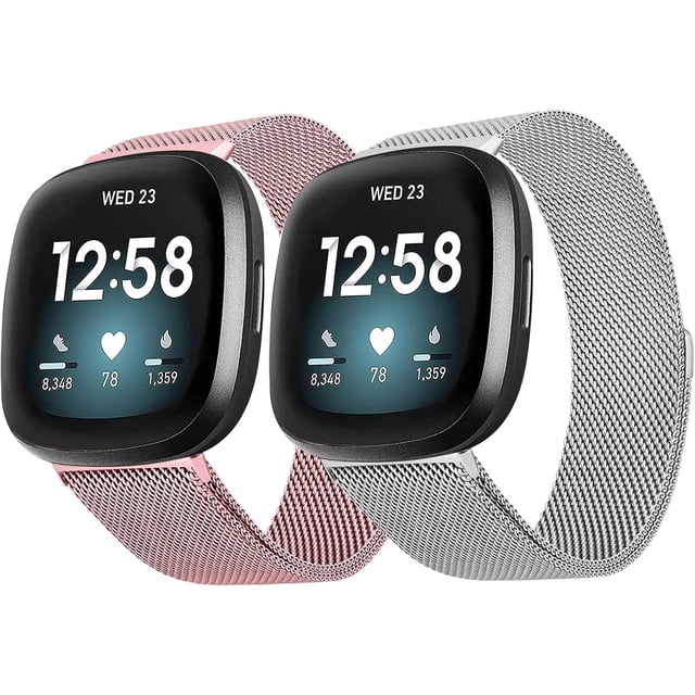REQO Lot de 2 Bandes Métalliques Compatibles avec Fitbit Versa 3 / Fitbit Versa 4 / Fitbit Sense 2 / Fitbit Sense pour Femmes Hommes, Sangle Réglable en Acier Inoxydable de Remplacement pour Versa 3/ Fitbit Sense