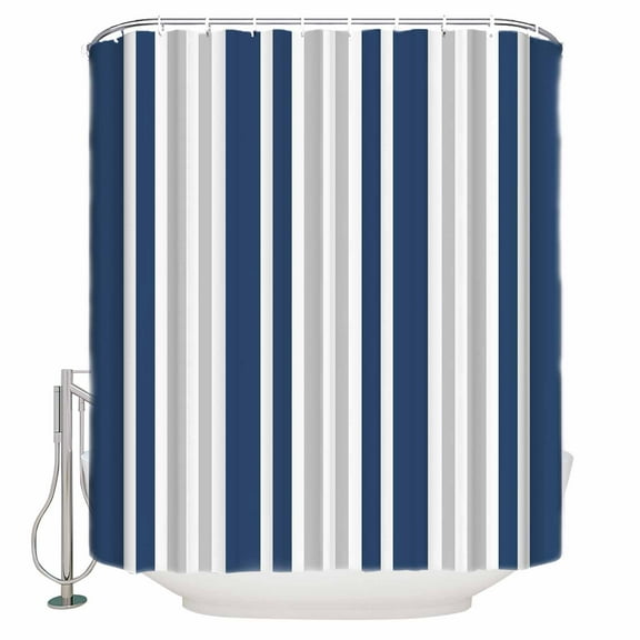 72x78 Inch Shower Curtain Navy Blue Grey Stripe Bathroom Decor Waterproof Fabric Bathtub Bath Curtains Decorative Farmhouse Minimalist Striped Extra Long Shower Curtain Set with Hooks