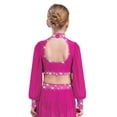 thumbnail image 4 of Lejafay Kids Girls Sparkly Rhinestone Long Sleeve Jazz Dance Crop Tops Figure Skating Shirts Hot Pink 10, 4 of 7