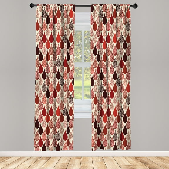 Ambesonne Geometric Curtains, Raindrops Doodle Style, Pair of 28"x95", Burgundy