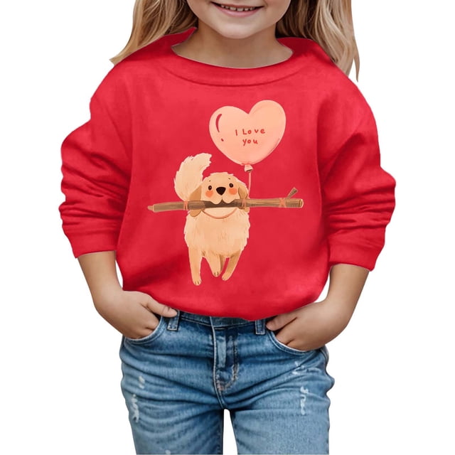 MEZZALL Chandail à Capuche Imprimé Chiot Cœur d'Amour Printanier pour Enfants, Rouge Melon D\'eau, 2-3 Ans