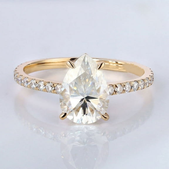 solitaire jewels 3CT Pear Moissanit Hidden Halo Engagement Ring For Women, 14K Yellow Gold