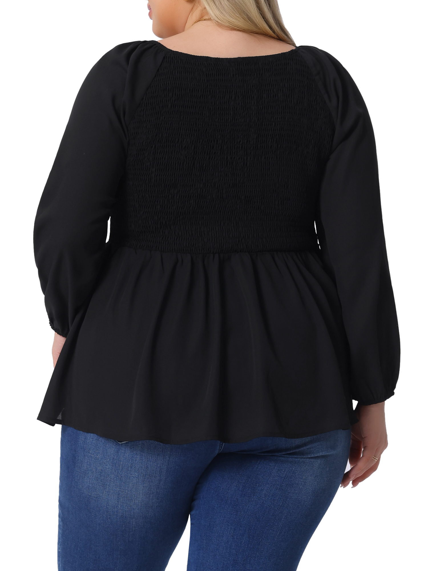 DARING DIVA Women's Plus Smocked Peplum Crew Neck Chiffon Top 4X Black