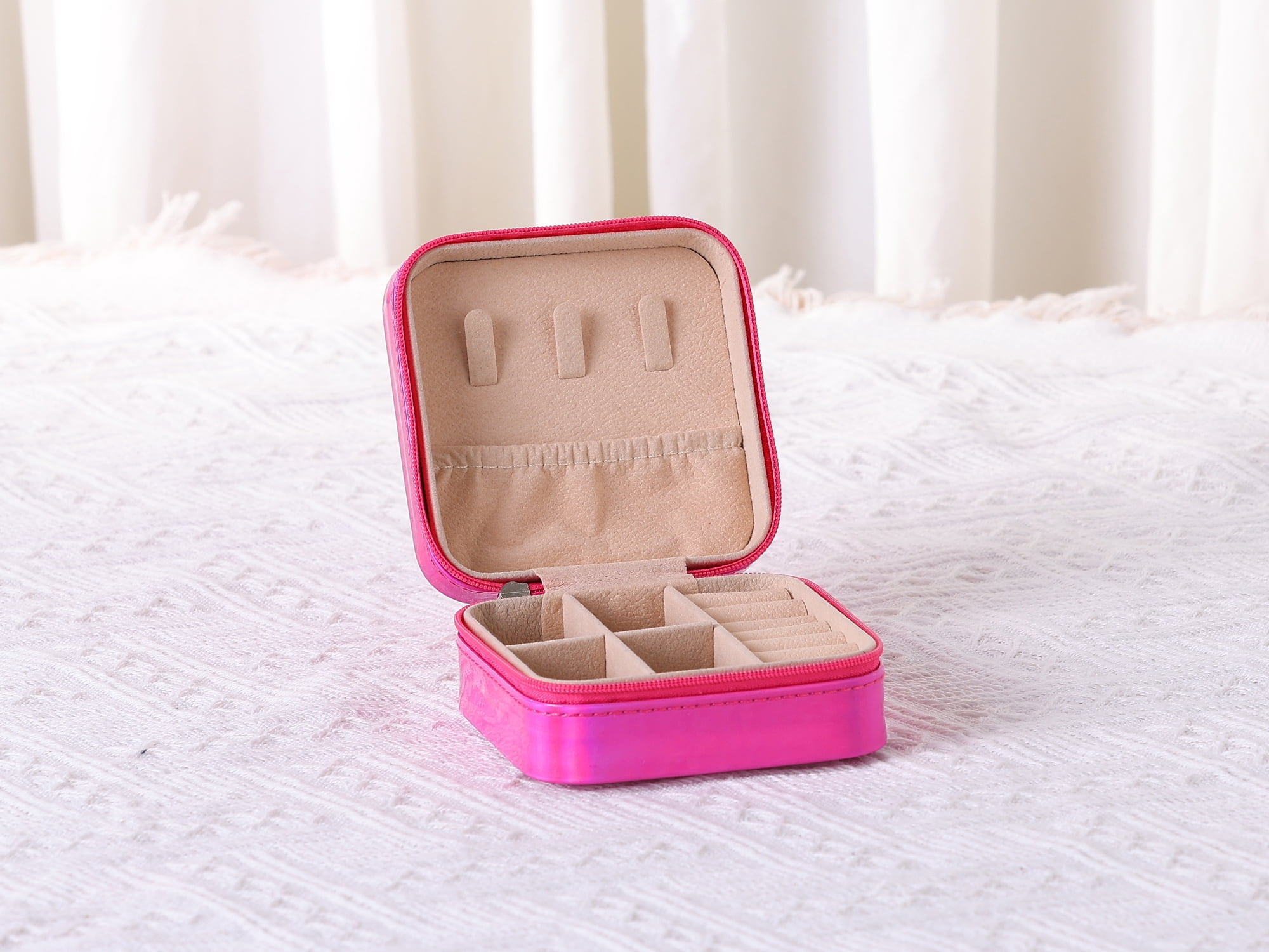 Unique Bargains Travel Jewelry Box Small Portable PU Leather Jewelry Organizer Case Rose