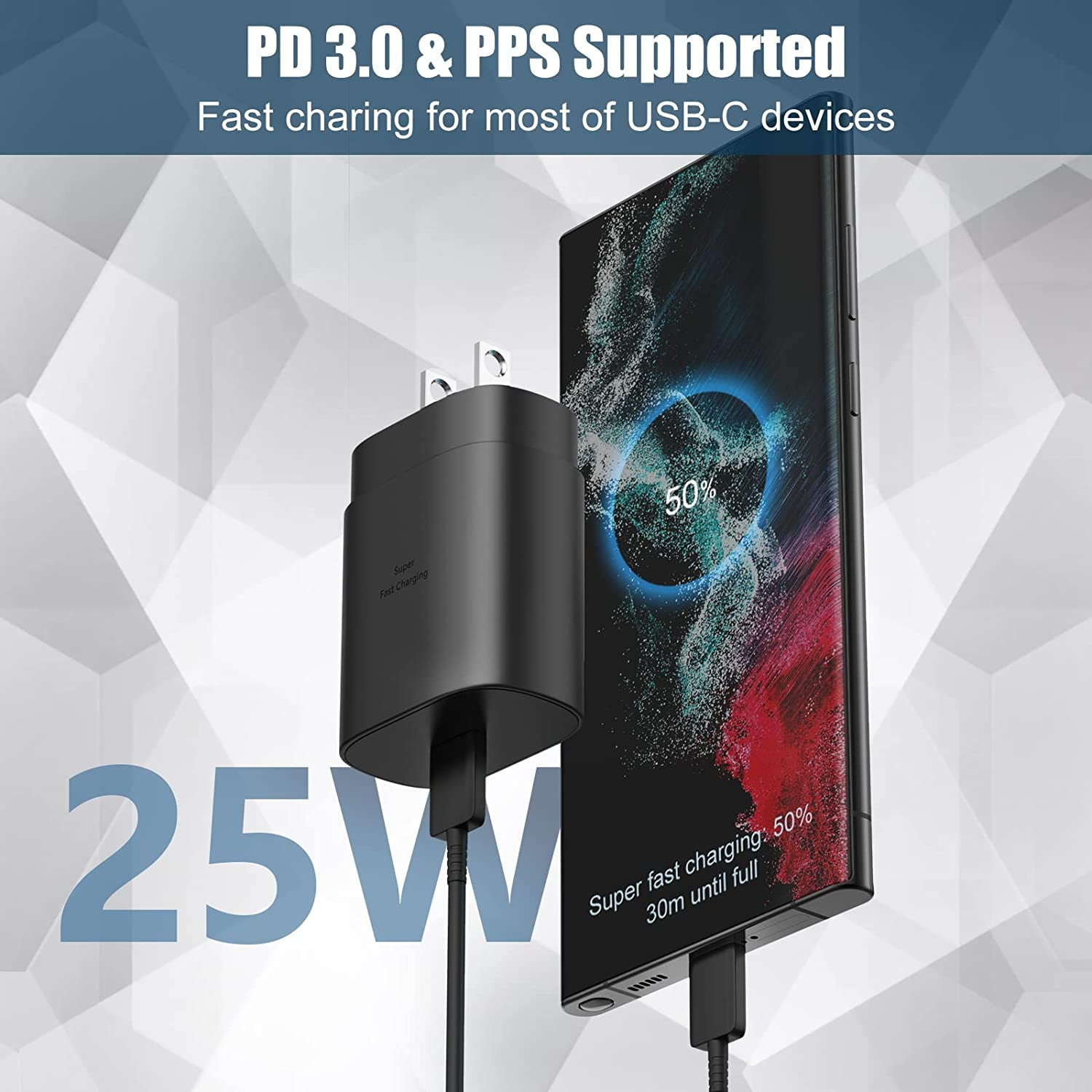 Alimentatore USB Muro 18W QC 3.0 Con Cavo Tipo C 1m (Connettore 10mm) Per Smartphone Rugged Ulefone, Blackview, Doogee, Oukitel E Altri - 2