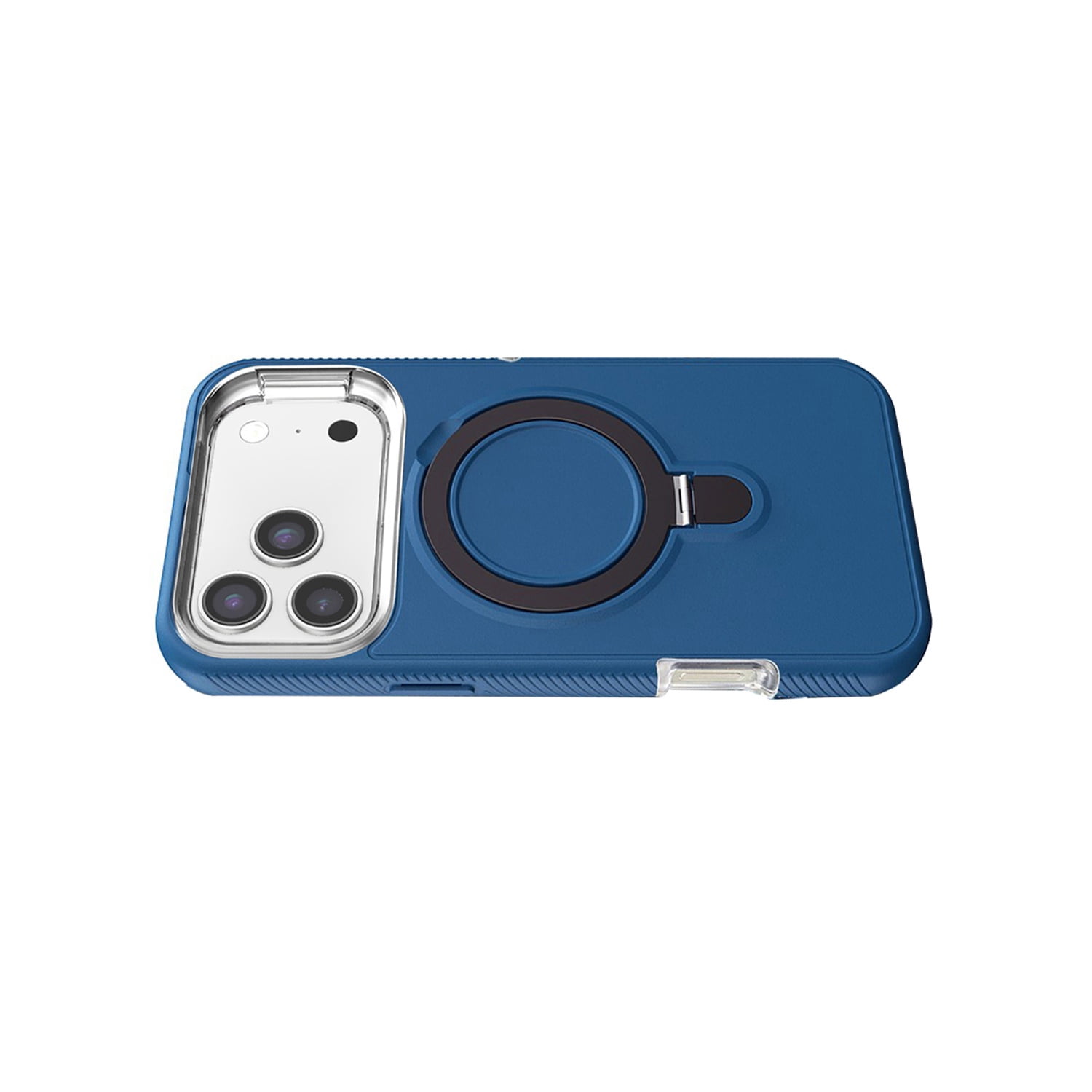Rugged Shockproof Cover with Folding Stand and Wireless Charging Compatible for iPhone 17 Pro Max - Blue