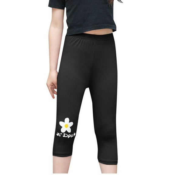 Gpaecead Girls Capris Leggings Crop Summer Leggings For School Wearing 2-12 Years Black