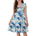 thumbnail image 3 of KISSMODA Girls Casual Smocked Dress Square Neck Puff Short Sleeve Ruffle Dresses 4-13 Years, 3 of 4