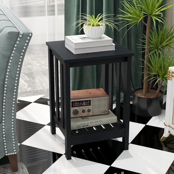 White End Tables Modern Side Table Living Room Rustic Slim Square Couch Table With Open Storage Shelf Wooden Bedside Table for Bedroom, Office, White