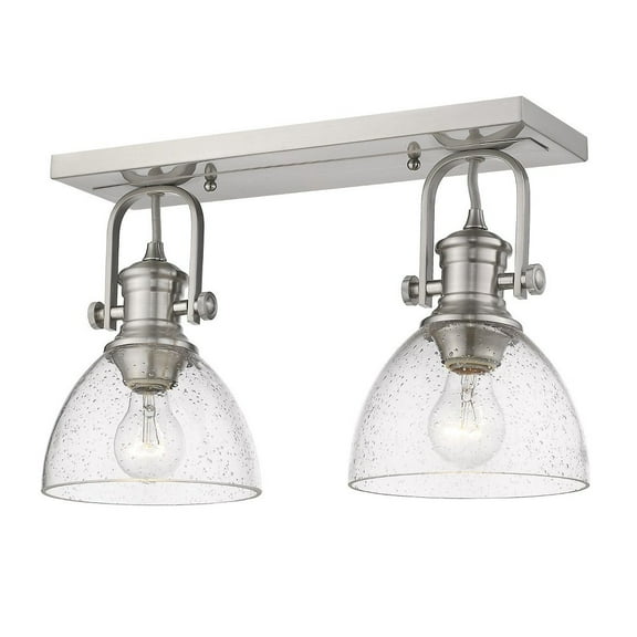 3118-2SF PW-SD-Golden Lighting-Hines - 2 Light Semi-flush Mount-8.38 Inches Tall and 17.88 Inches Wide-Pewter Finish-Seeded Glass Color