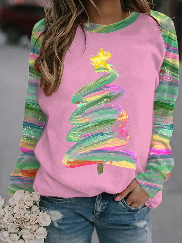 thumbnail image 4 of Camiseta de manga larga con estampado 3D de árbol de Navidad para mujer, ropa de calle con cuello redondo, otoño e invierno, 2024, 4 of 4