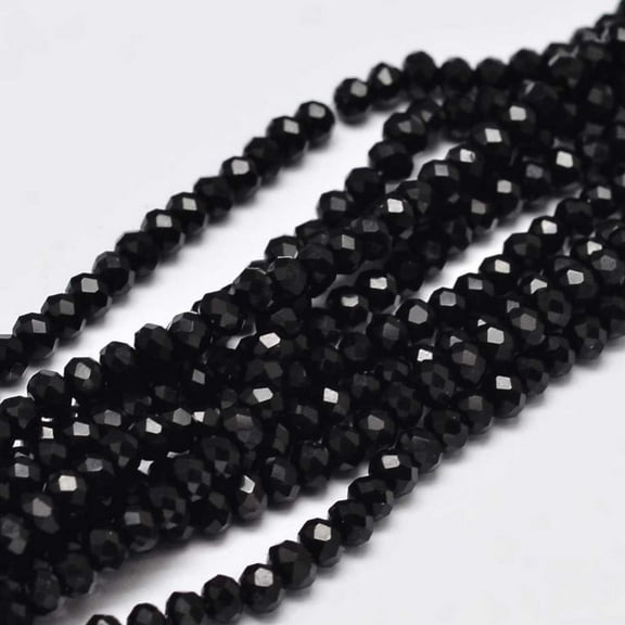 1Strand Faceted Rondelle Glass Beads Strands Black 3.5x2.5~3mm Hole: 0.8mm 125~128pcs/strand 13.7~14.1 inch(35~36cm)