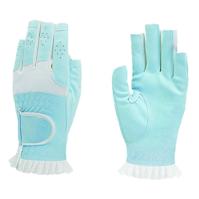 Guantes de golf de encaje para mujeres Guantes de medio sin alivio transpirable. Azul 20