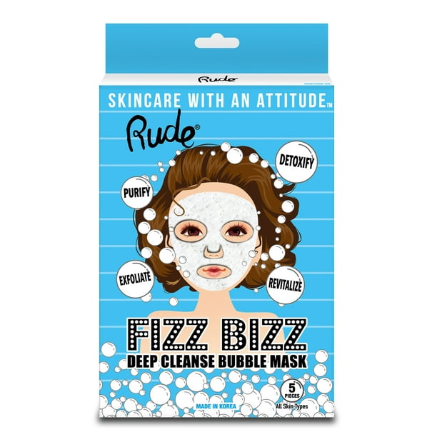 RUDE Masque à Bulles de Nettoyage en Profondeur Fizz Bizz, Lot de 5