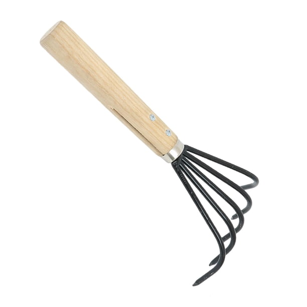 Rastrillo de Jardín Cultivador Portátil Rastrillo Manual para Flores Y Hojas Herramienta de Metálica con Mango de Madera Adecuado para Planta
