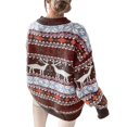 thumbnail image 3 of Female Christmas Patterns Knitted Sweater Long Sleeve Floral Printed Pullover Tops Brown L, 3 of 7